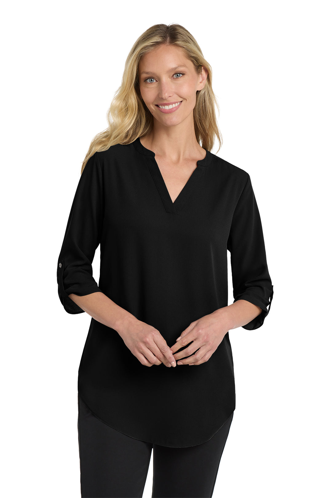 Port Authority 3/4-Sleeve Tunic Blouse (Women's) — Black